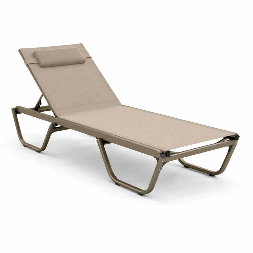 Bain de soleil d’extérieur pliant et inclinable en aluminium et toile taupe, 193 × 68 × 30 cm
