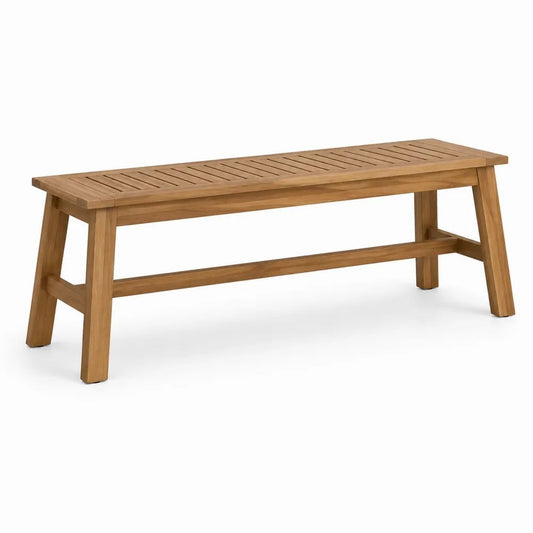 Banc de jardin sans dossier en bois massif à lattes, marron naturel, 120 × 35 × 45 cm