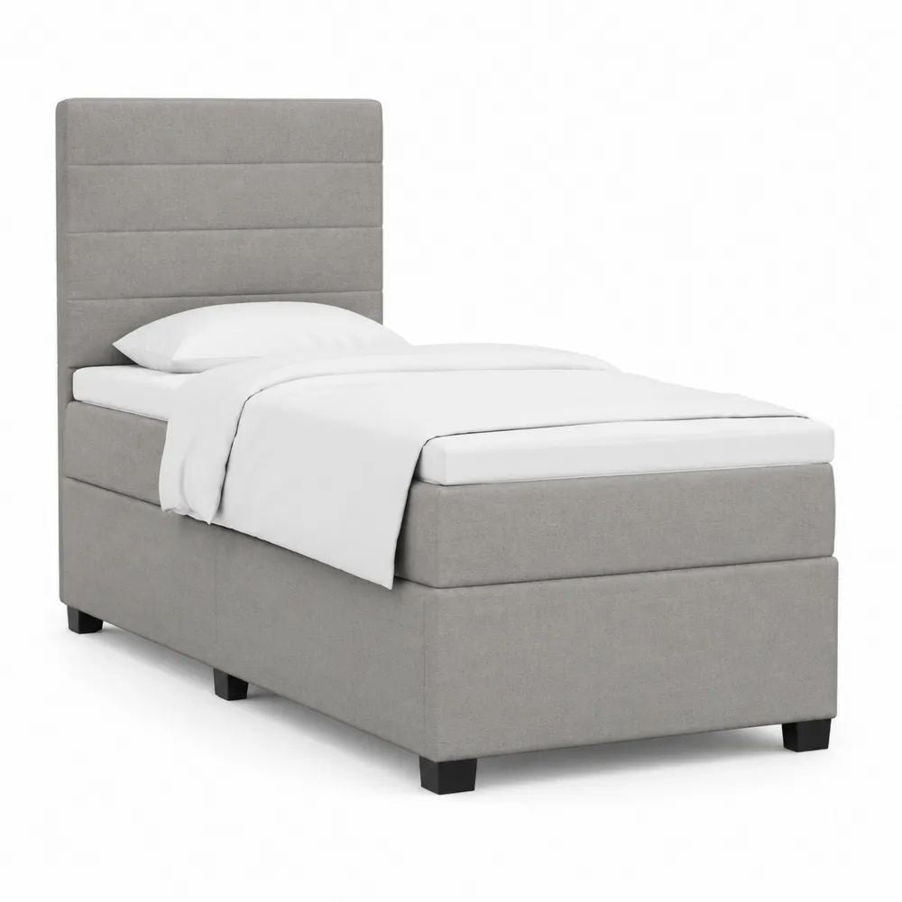 Lit simple rembourré en polyester gris clair 90 x 200 cm avec tête de lit et sommier à lattes